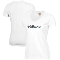 Women's  White Villanova Wildcats Script Logo Comfort Wash V-Neck T-Shirt