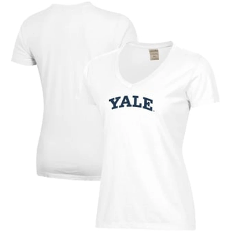 Women's  White Yale Bulldogs Logo Comfort Wash V-Neck T-Shirt