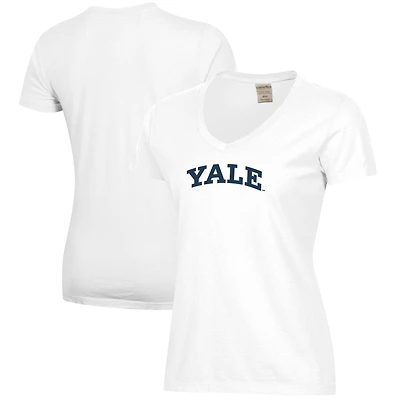 Women's  White Yale Bulldogs Logo Comfort Wash V-Neck T-Shirt