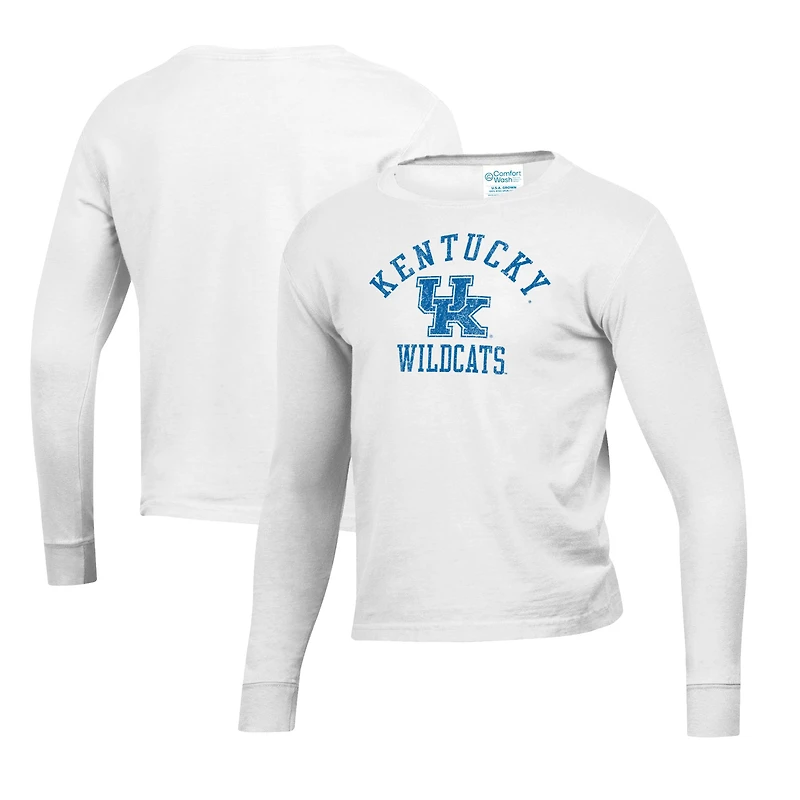 Youth White Kentucky Wildcats Mascot Comfort Wash Long Sleeve T-Shirt