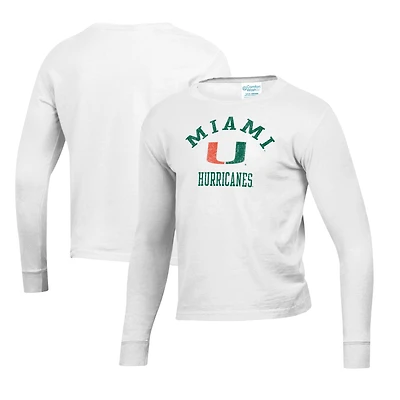 Youth White Miami Hurricanes Mascot Comfort Wash Long Sleeve T-Shirt