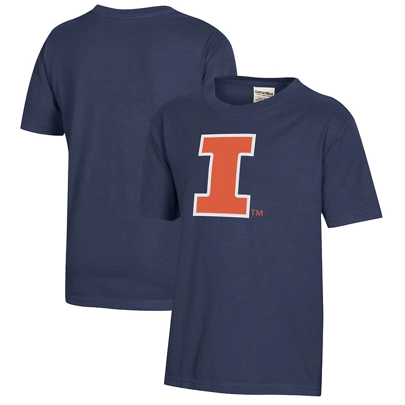 Youth Heather Navy Illinois Fighting Illini Logo Comfort Wash T-Shirt