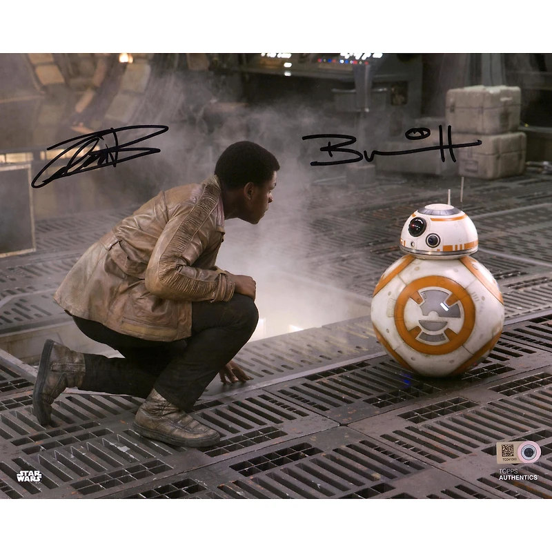 Brian Herring & John Boyega Star Wars Autographed 8" x 10" Finn & BB-8 Photograph Signed in Black - Topps Authentic