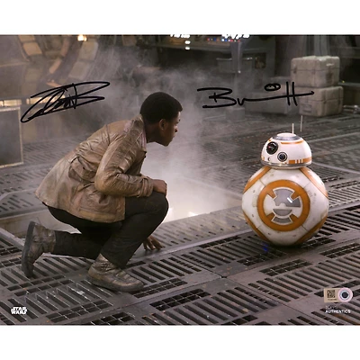 Brian Herring & John Boyega Star Wars Autographed 8" x 10" Finn & BB-8 Photograph Signed in Black - Topps Authentic