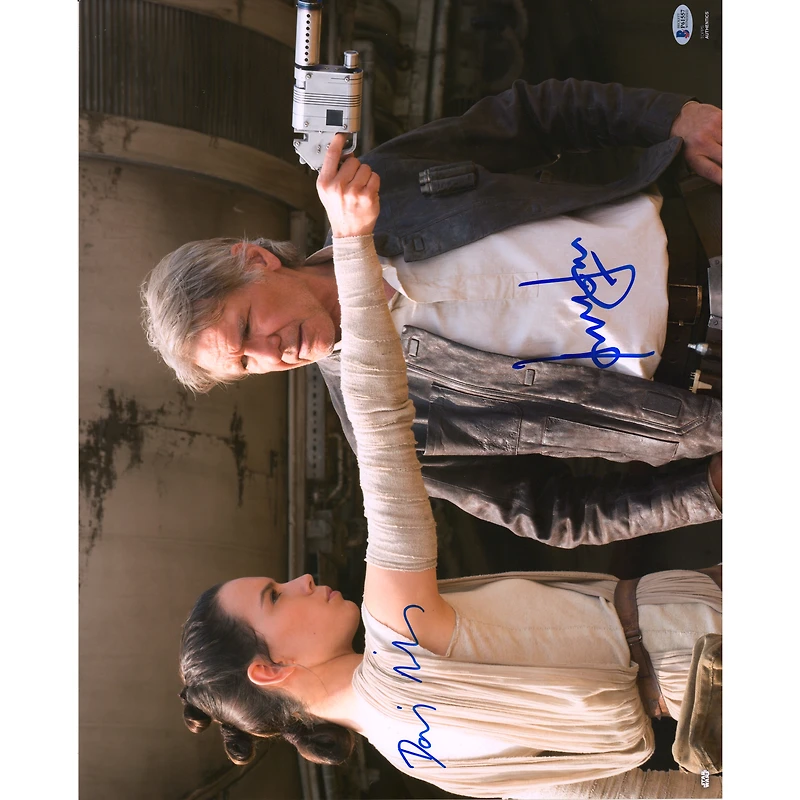 Harrison Ford & Daisy Ridley Star Wars Autographed 16" x 20" Holding Blaster Photograph - BAS