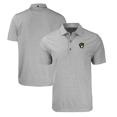 Men's Cutter & Buck Heather Gray Milwaukee Brewers Big & Tall Forge Eco Heathered Stripe Stretch Recycled Polo
