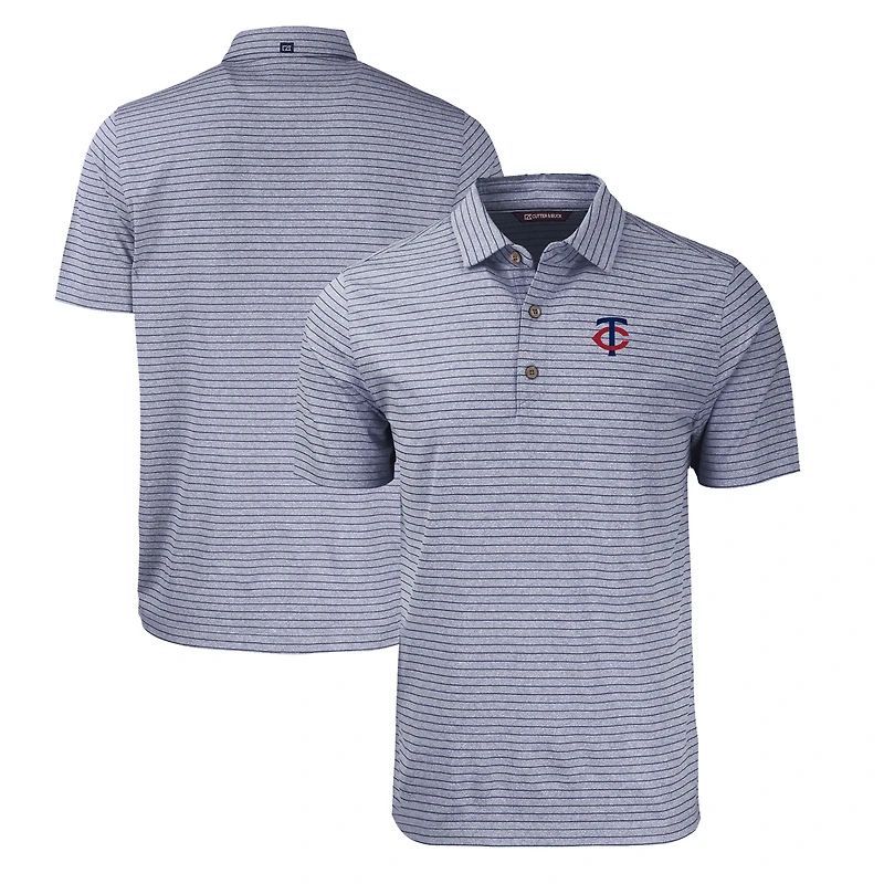 Men's Cutter & Buck Heather Navy Minnesota Twins Big & Tall Forge Eco Heathered Stripe Stretch Recycled Polo