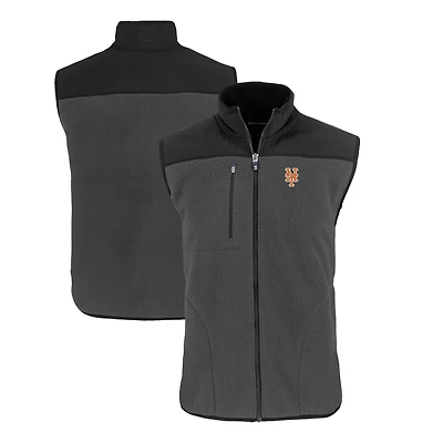 Men's Cutter & Buck Gray/Black New York Mets Cascade Eco Sherpa Fleece Full-Zip Vest