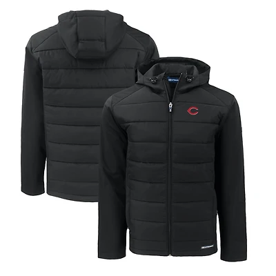 Men's Cutter & Buck Black Cincinnati Reds Evoke Hybrid Eco Softshell Recycled Full-Zip Hoodie