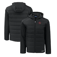 Men's Cutter & Buck Black Cincinnati Reds Evoke Hybrid Eco Softshell Recycled Full-Zip Hoodie