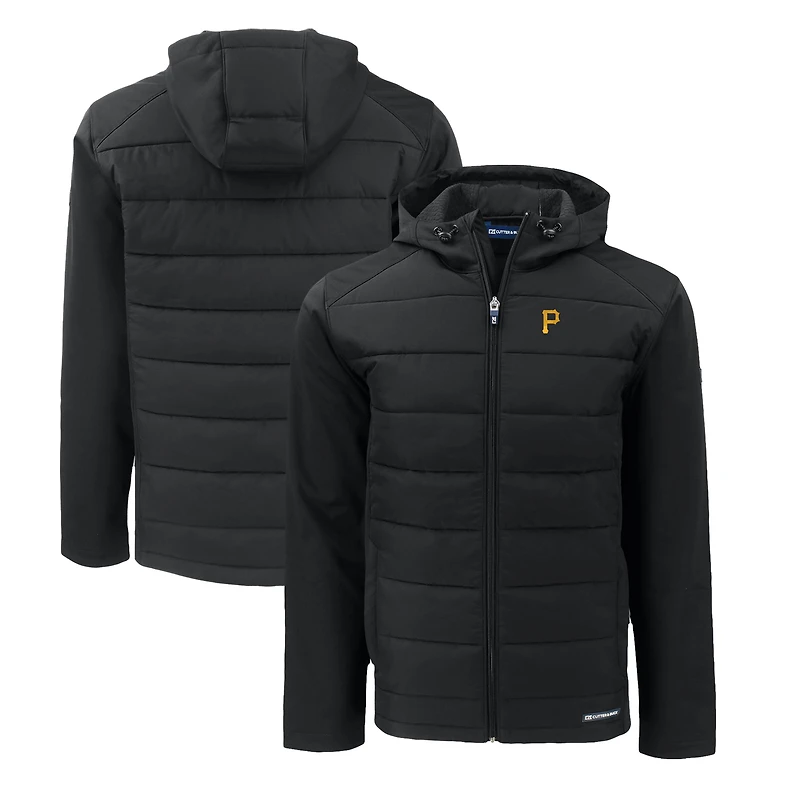 Men's Cutter & Buck Black Pittsburgh Pirates Evoke Hybrid Eco Softshell Recycled Full-Zip Hoodie