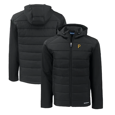 Men's Cutter & Buck Black Pittsburgh Pirates Evoke Hybrid Eco Softshell Recycled Full-Zip Hoodie