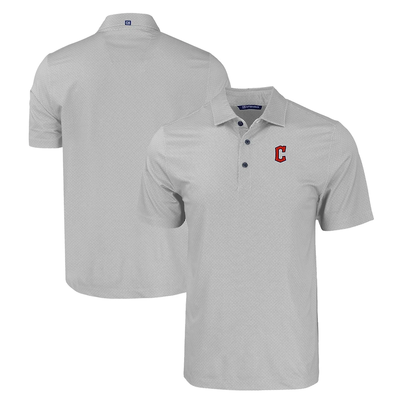 Men's Cutter & Buck Gray Cleveland Guardians Pike Eco Tonal Geo Print Stretch Recycled Polo