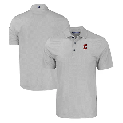 Men's Cutter & Buck Gray Cleveland Guardians Pike Eco Tonal Geo Print Stretch Recycled Polo