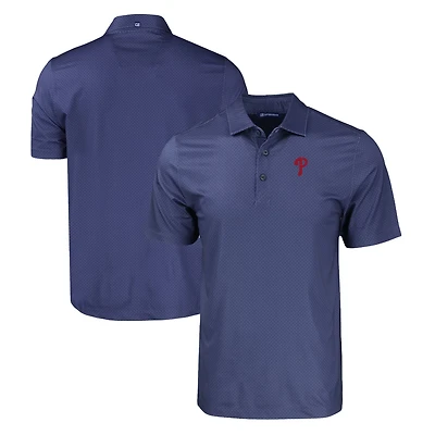 Men's Cutter & Buck Navy Philadelphia Phillies Pike Eco Tonal Geo Print Stretch Recycled Polo