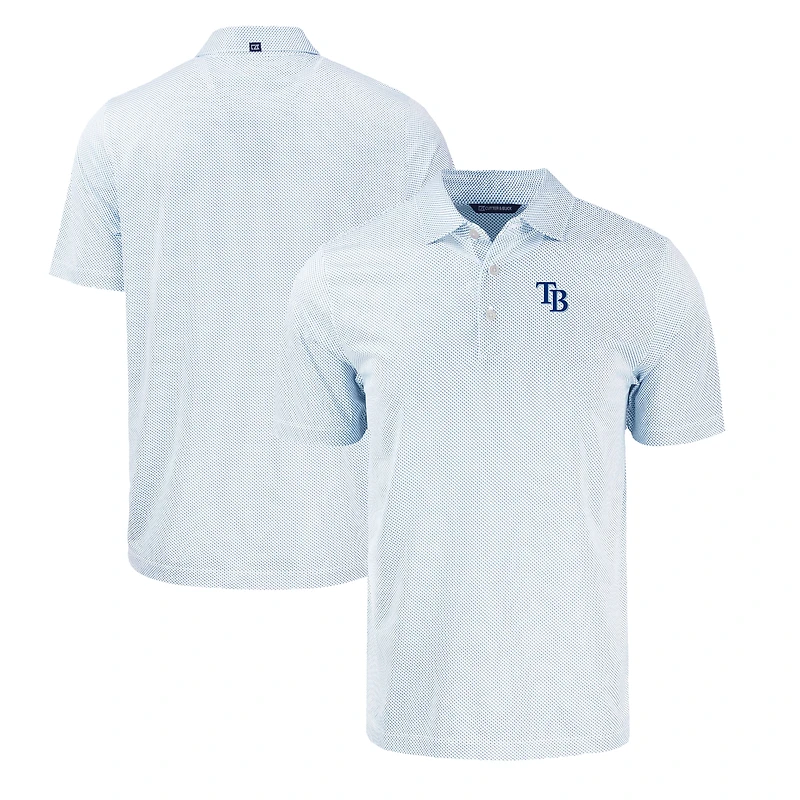 Men's Cutter & Buck Light Blue/White Tampa Bay Rays Pike Eco Symmetry Print Stretch Recycled Polo