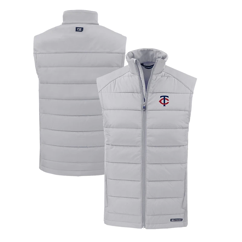 Men's Cutter & Buck Gray Minnesota Twins Evoke Hybrid Eco Softshell Recycled Full-Zip Vest