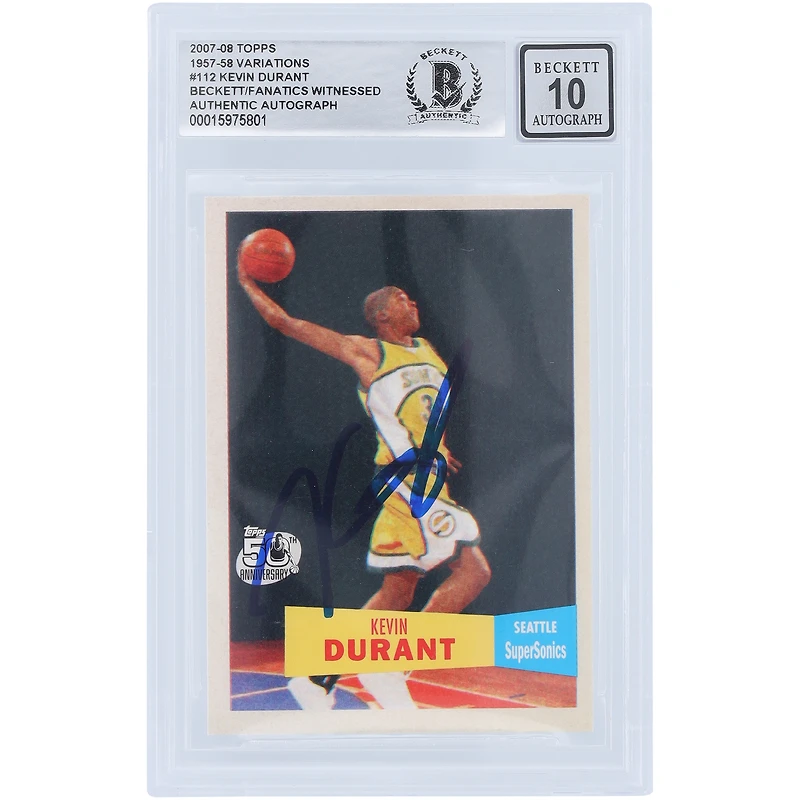Kevin Durant Seattle SuperSonics Autographed 2007-08 Topps Series 1 1957-58 Variation #112 Beckett Fanatics Witnessed Authenticated 10 Rookie Card