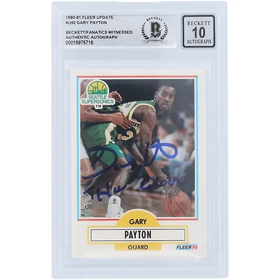 Gary Payton Seattle SuperSonics Autographed 1990-91 Fleer Update #U92 Beckett Fanatics Witnessed Authenticated 10 Rookie Card with "The Glove" Inscription
