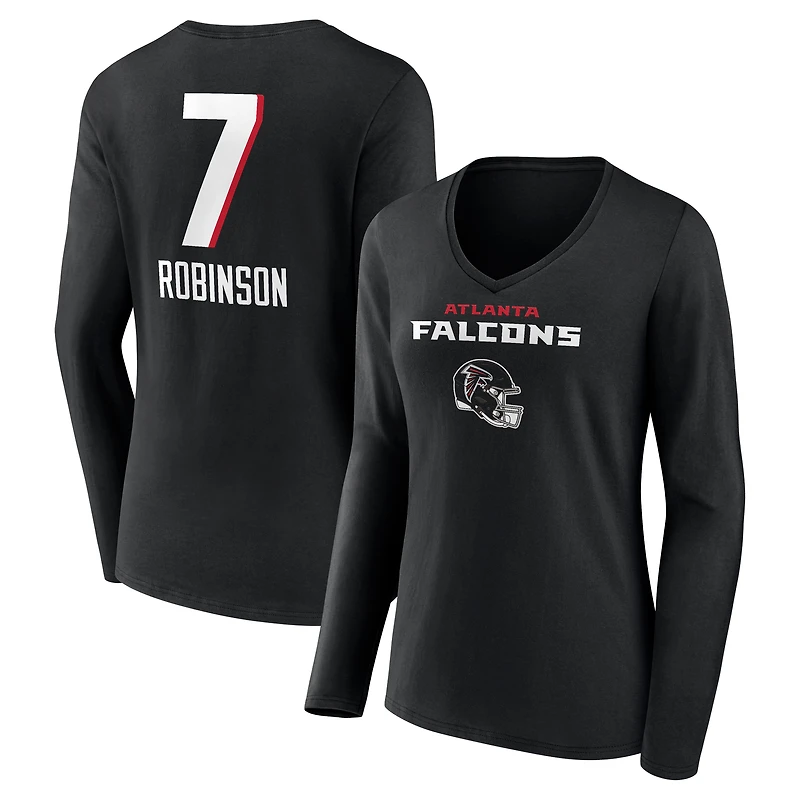 Women's Bijan Robinson Black Atlanta Falcons Team Wordmark Name & Number Long Sleeve V-Neck T-Shirt