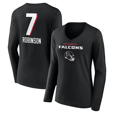 Women's Bijan Robinson Black Atlanta Falcons Team Wordmark Name & Number Long Sleeve V-Neck T-Shirt