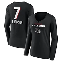 Women's Bijan Robinson Black Atlanta Falcons Team Wordmark Name & Number Long Sleeve V-Neck T-Shirt