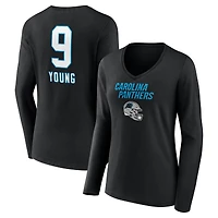 Women's Bryce Young Black Carolina Panthers Team Wordmark Name & Number Long Sleeve V-Neck T-Shirt