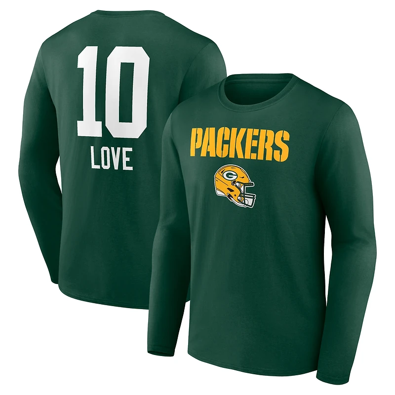 Men's Jordan Love Green Green Bay Packers Team Wordmark Name & Number Long Sleeve T-Shirt