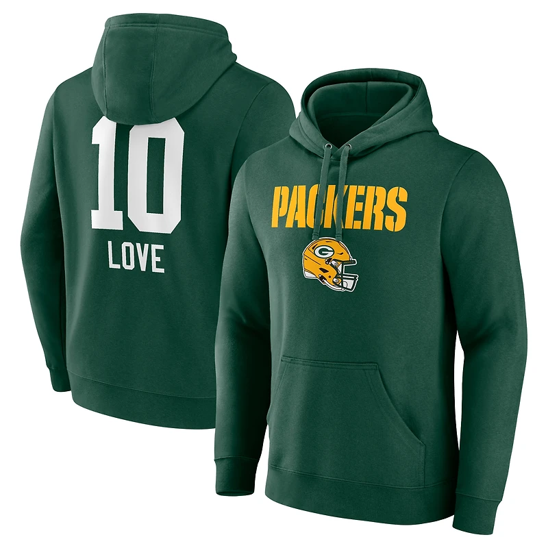 Men's Jordan Love Green Green Bay Packers Team Wordmark Name & Number Pullover Hoodie