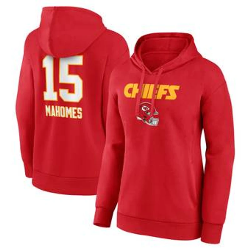 Women's Patrick Mahomes Red Kansas City Chiefs Team Wordmark Name & Number Pullover Hoodie