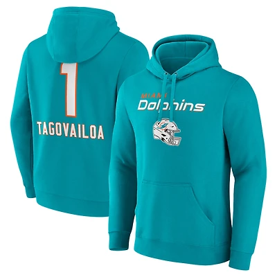 Men's Tua Tagovailoa Aqua Miami Dolphins Team Wordmark Name & Number Pullover Hoodie