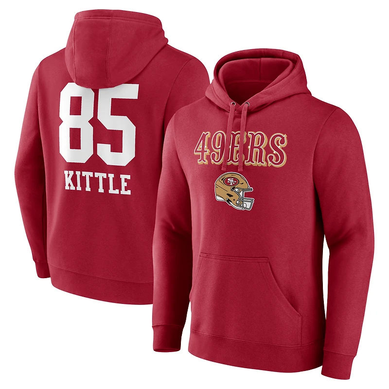 Men's George Kittle Scarlet San Francisco 49ers Team Wordmark Name & Number Pullover Hoodie