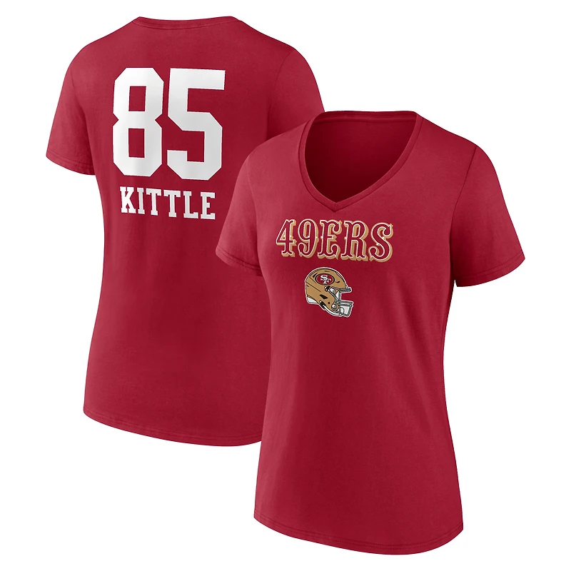 Women's George Kittle Scarlet San Francisco 49ers Team Wordmark Name & Number V-Neck T-Shirt