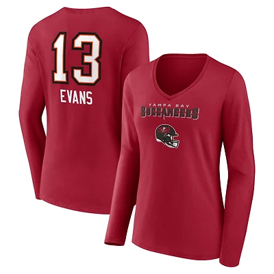 Women's Mike Evans Red Tampa Bay Buccaneers Team Wordmark Name & Number Long Sleeve V-Neck T-Shirt