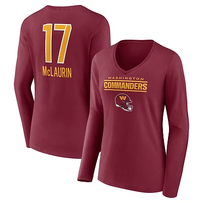 Women's Terry McLaurin Burgundy Washington Commanders Team Wordmark Name & Number Long Sleeve V-Neck T-Shirt