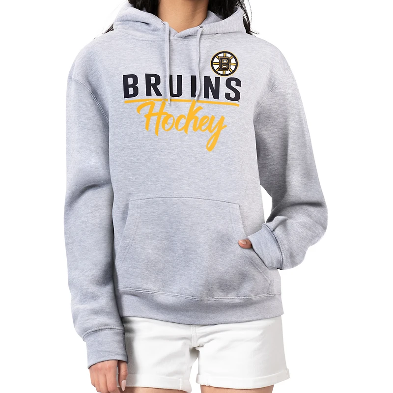 Women's G-III 4Her by Carl Banks Heather Gray Boston Bruins  Team Sport Tri-Blend Fleece Hoodie