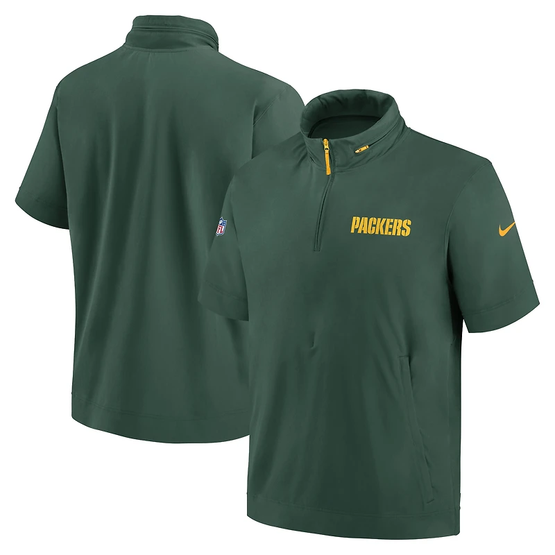 Men's Nike Green Green Bay Packers 2024 Sideline Coach Short Sleeve Half-Zip Hoodie Jacket