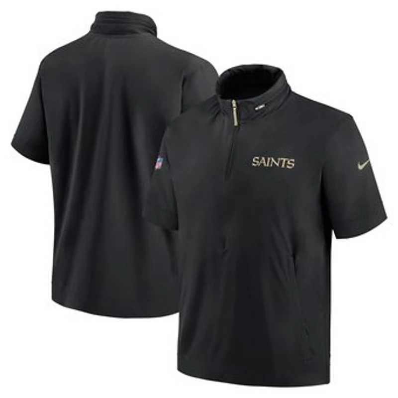 Men's Nike Black New Orleans Saints 2024 Sideline Coach Short Sleeve Half-Zip Hoodie Jacket