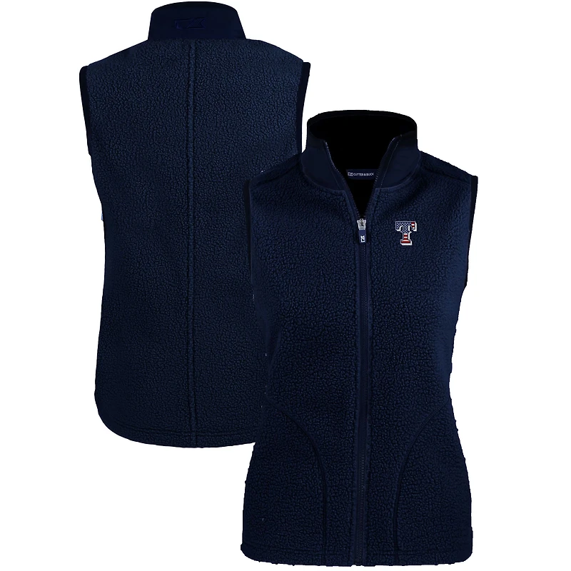 Women's Cutter & Buck  Navy Texas Rangers Cascade Eco Sherpa Fleece Full-Zip Vest