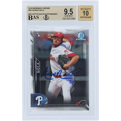 Aaron Nola Philadelphia Phillies Autographed 2016 Bowman Chrome #30 Beckett Fanatics Witnessed Authenticated 9.5/10 Rookie Card