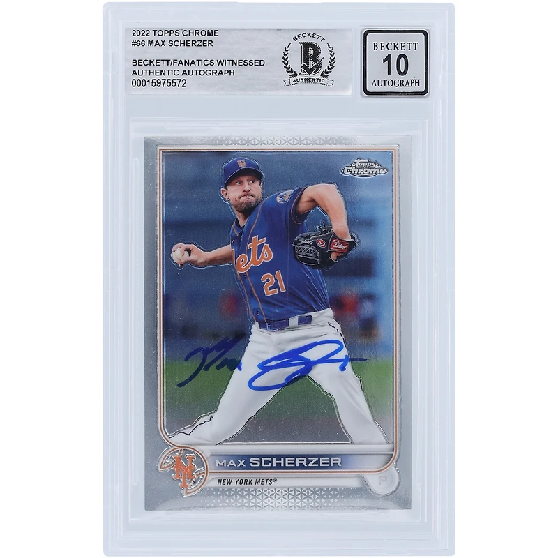 Max Scherzer New York Mets Autographed 2022 Topps Chrome #66 Beckett Fanatics Witnessed Authenticated 10 Card