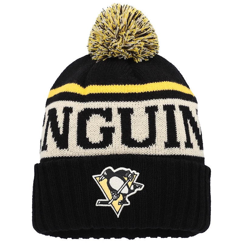 Men's American Needle Black/White Pittsburgh Penguins Pillow Line Cuffed Knit Hat with Pom