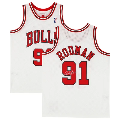 Dennis Rodman Chicago Bulls Autographed White Mitchell & Ness 1997-98 Swingman Jersey
