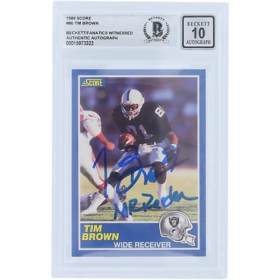 Tim Brown Los Angeles Raiders Autographed 1989 Score Series 1 #86 Beckett Fanatics Witnessed Authenticated 10 Rookie Card with "Mr. Raider" Inscription