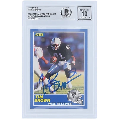 Tim Brown Los Angeles Raiders Autographed 1989 Score Series 1 #86 Beckett Fanatics Witnessed Authenticated 10 Rookie Card