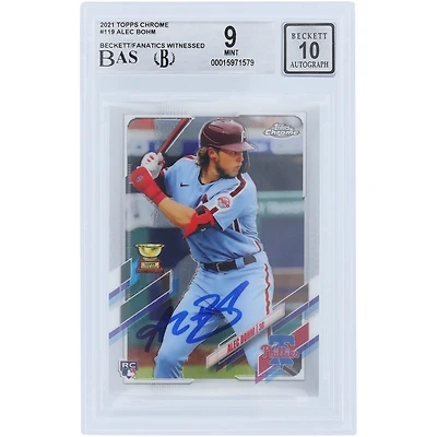 Alec Bohm Philadelphia Phillies Autographed 2021 Topps Chrome #119 Beckett Fanatics Witnessed Authenticated 9/10 Rookie Card