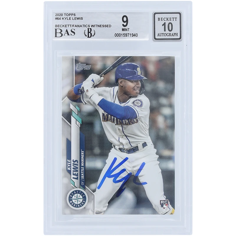 Kyle Lewis Seattle Mariners Autographed 2020 Topps Series 1 #64 Beckett Fanatics Witnessed Authenticated 9/10 Rookie Card