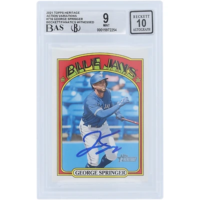 George Springer Toronto Blue Jays Autographed 2021 Topps Heritage #716 Beckett Fanatics Witnessed Authenticated /10 Card