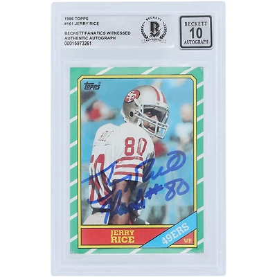 Jerry Rice San Francisco 49ers Autographed 1986 Topps Series 1 #161 Beckett Fanatics Witnessed Authenticated 10 Rookie Card with "Flash 80" Inscription