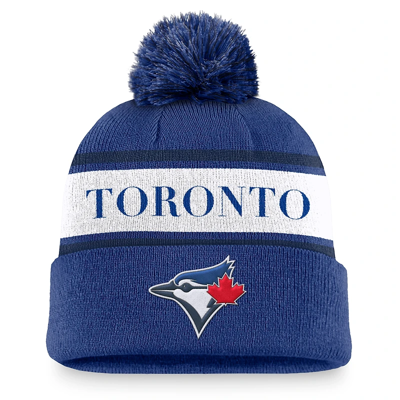 Men's Nike Royal Toronto Blue Jays Team Stripe Peak Cuffed Knit Hat with Pom